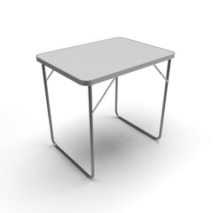Trestle Table, Aluminum Small Trestle Table with White Plastic Top, 3D Render for Mockup and Illustrations on White Background with Casted Shadows and no reflection.