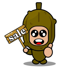 cute pickled vegetable costume mascot character cartoon vector holding a sale signboard with thumbs up