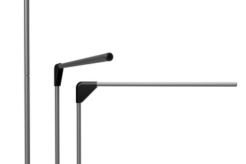 3D render of photo realistic advertisement telescopic  banner flag pole system, 3D illustration mock-up with plastic corner and aluminum poles and plastic cap. Telescopic Flag.Pole