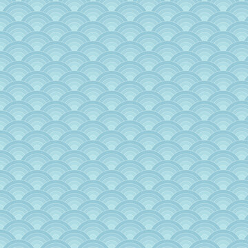 Seamless pattern pastel blue wave Japanese style. Fish scales background. Illustration flat art design. © Kanthita