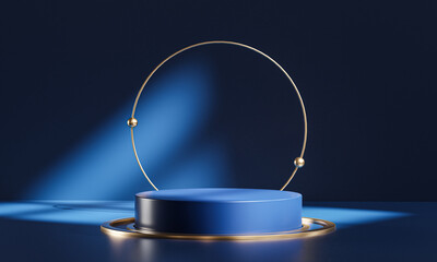 Podium Stage Circle Glass Dark Blue Gold Display Product 3D Rendering © natanaelginting
