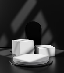 Simple Three White Pedestal Podium Stage Door Shadow Display Product 3D Rendering © natanaelginting
