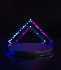 Square Neon Light Podium Stage Round Black Dark Display Product 3D Rendering © natanaelginting