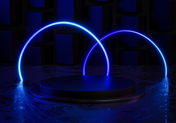 Circle Neon Light Podium Stage Round Black Dark Display Product 3D Rendering © natanaelginting