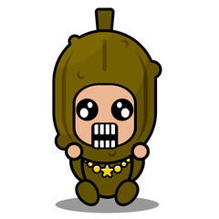 cartoon vector mascot character cute pickled vegetable costume sitting with surprised expression