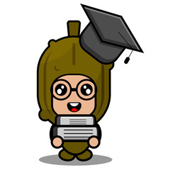 vector cartoon mascot character cute pickled vegetable costume wearing graduation cap and holding book