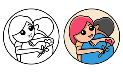 couple of young people in love coloring page for kids