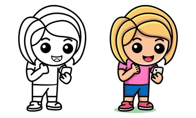 girl chatting with her boyfriend through the chat app coloring page for kids