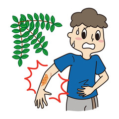 植物に触ってしまい腕がかぶれてしまった男の子