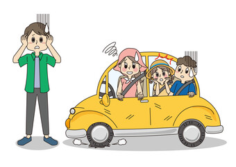 自動車のタイヤがパンクして困っている家族