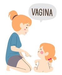 Girl Mom Toddler Vagina Private Part Illustration