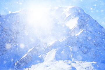 Naklejka na ściany i meble mountains snowy peaks background, landscape view winter nature peaks