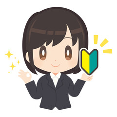 初心者マークを持ったOKマークを作るビジネスパーソンのイラスト