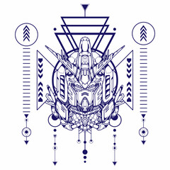 Fototapeta na wymiar Giant Robot Head Illustration with sacred geometry can use for sticker and poster design