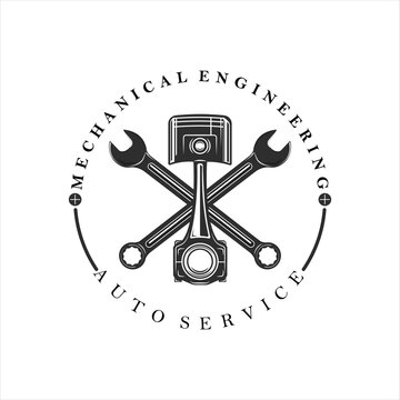 mechanic or piston logo vintage vector illustration template icon design. engineering service logo for company or garage business concept emblem and label symbol