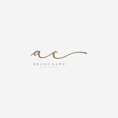 Letter AC gold Initial handwriting design logo template.