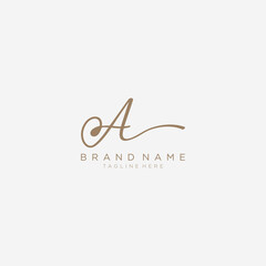 Letter A gold Initial handwriting design logo template.