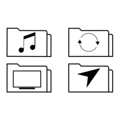 Folders with musical note sign, tv, rotation icon eps ten