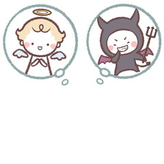 吹き出しの中の天使と悪魔の子