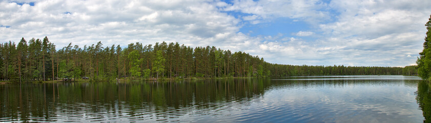Landscape with cloud sky above forest lake