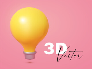 3D light bulb. Realistic render. Idea icon.