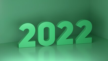 New Year 2022 3d render with green color