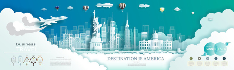 Modern business brochure design for america landmarks advertising with infographics.