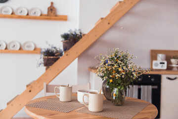 Modern countryside home interior, wooden details, eco style kitchen