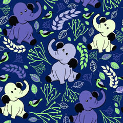 Cute Elephant Kids Nursery vector seamless repeat pattern perfect for children's decor and fabrics - 447211373
