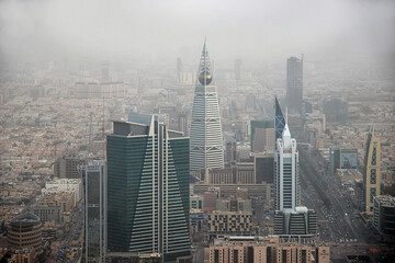 The view on downtown from Sky bridge in Kingdom Centre, Burj Al-Mamlaka in Riyadh, Saudi Arabia