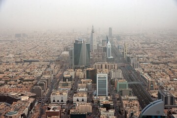 The view on downtown from Sky bridge in Kingdom Centre, Burj Al-Mamlaka in Riyadh, Saudi Arabia
