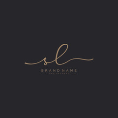 Letter SL gold Initial handwriting logo vector. Black background.