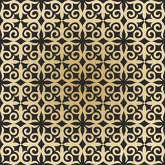 Vector seamless Kazakh national ornament. Gold pattern on a black background. Great steppe, Mongols, Kyrgyz, Kalmyks