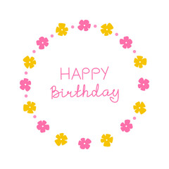 Round shape template for text. Floral frame. Happy Birthday lettering