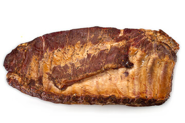  Close-up of smoked baby back pork ribs isolated on a white background