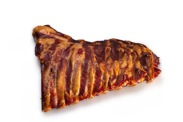 Close-up of smoked baby back pork ribs isolated on a white background