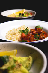 Italian dinner cooked and served on the table. Italian cuisine concept, a lot of traditional dishes on the table.