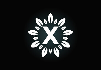 Obraz premium Initial X monogram letter alphabet with leaf wreath. Green leaf, flower logo design concept. Modern vector logo design for business, and company identity.