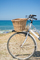 Bike on the seaside background - 447215921