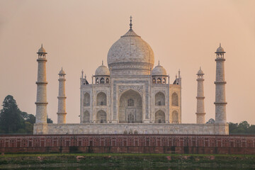View of Taj Mahal from Mehtab Bagh garden in the evening, Agra, Uttar Pradesh, India