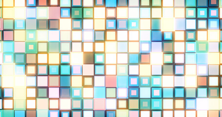 Mosaic pattern of multicolored shining squares. Colorful abstract geometric background. Beautiful modern decorative screensaver.