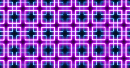 A pattern of blue and purple neon squares. Multicolored abstract colorful geometric background. Beautiful modern decorative screensaver.