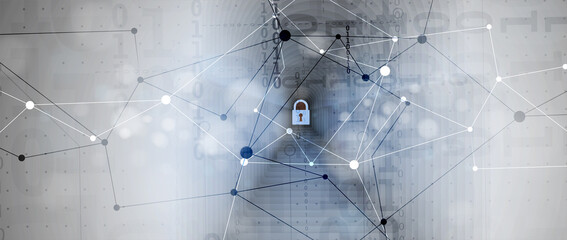 internet digital security technology concept for business background. Lock on circuit board