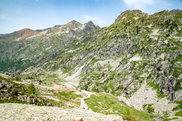 Meadows, lakes, rivers, woods  and mountains  in the Aragonese Pyrenees bordering the French border