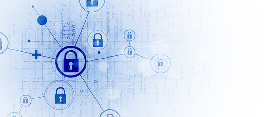 internet digital security technology concept for business background. Lock on circuit board