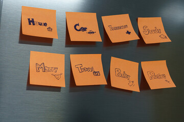 post-it savings plan on the refrigerator door