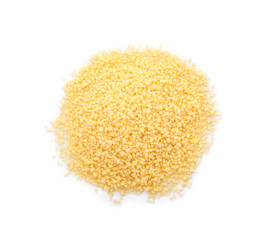 Raw couscous on white background