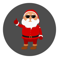 Santa in sunglasses showing thumbs up. Christmas avatar. Vector illustration.