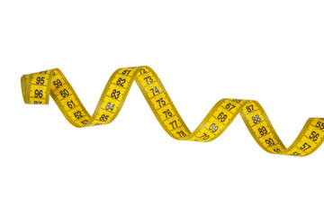 Yellow spiral tape measure isolated on the white background