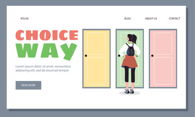 Choosing right direction, web banner template in flat cartoon style